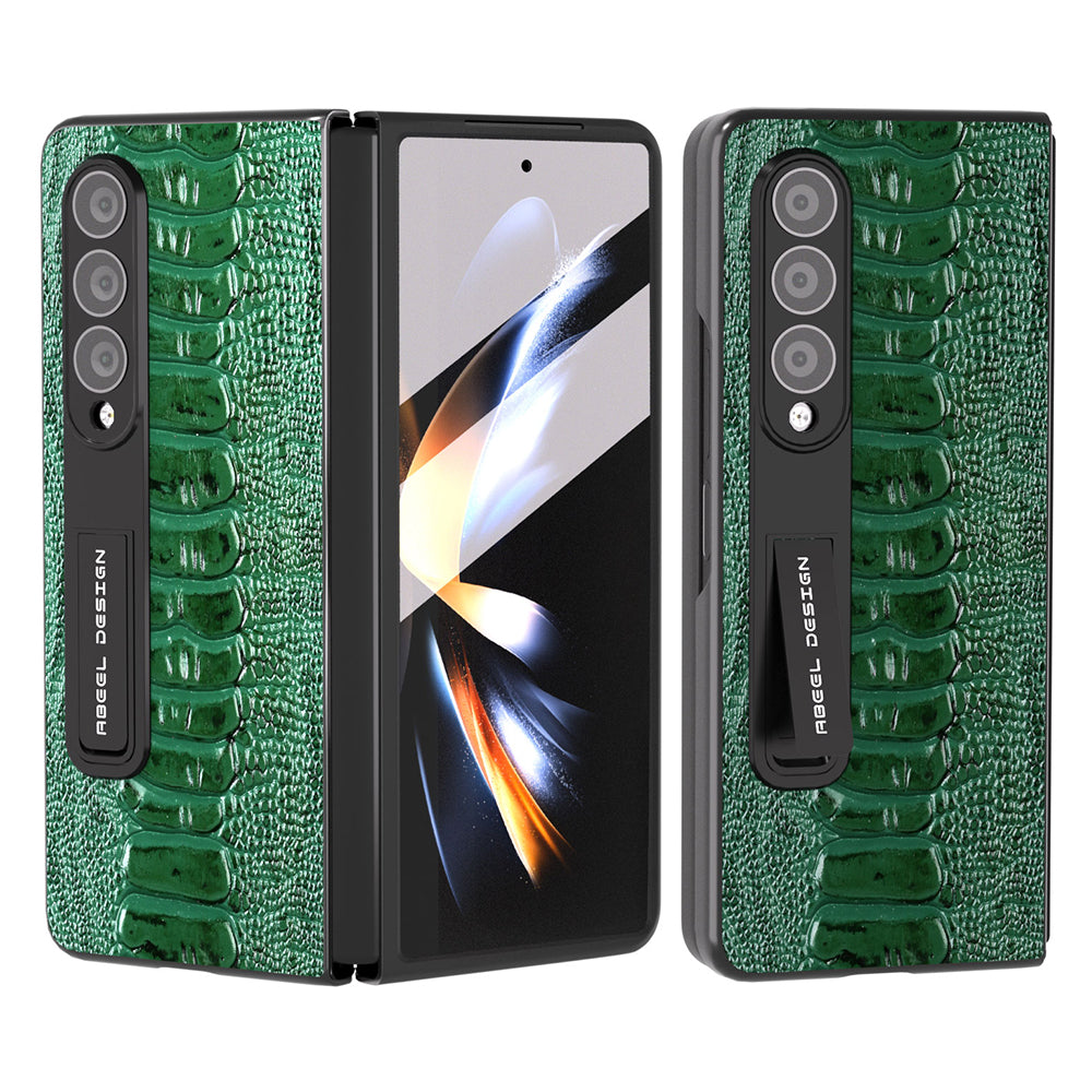 ABEEL For Samsung Galaxy Z Fold4 5G Crocodile Texture Kickstand Cover Genuine Cow Leather PC Phone Case with Clear Front Screen Film ABEEL For Samsung Galaxy Z Fold4 5G Crocodile Texture Kickstand Cover Genuine Cow Leather PC Phone Case with Clear Front Screen Film